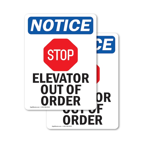 Signmission Elevator Out Of Order Sign With Symbol, 10 in W x Rectangle, Vinyl Decal OS-2PACK-NS-D-1014-V-11737 - main